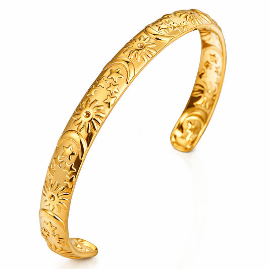 Crescent And Sun PVD Gold-Plated Steel Bracelet