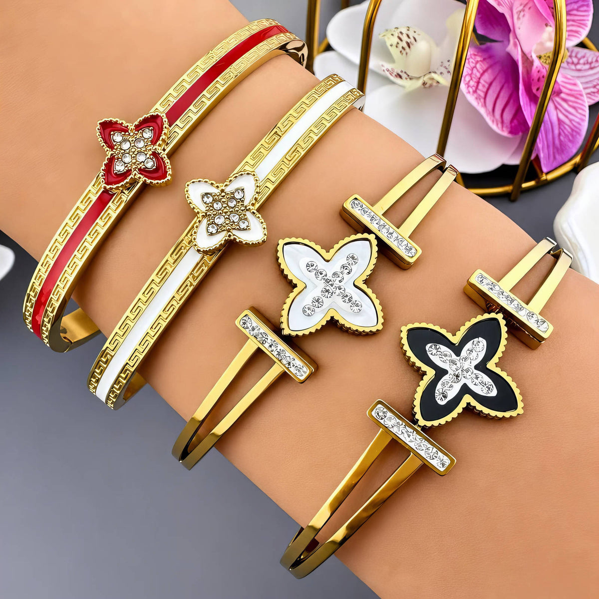 Flower PVD Gold-Plated Steel Bracelet