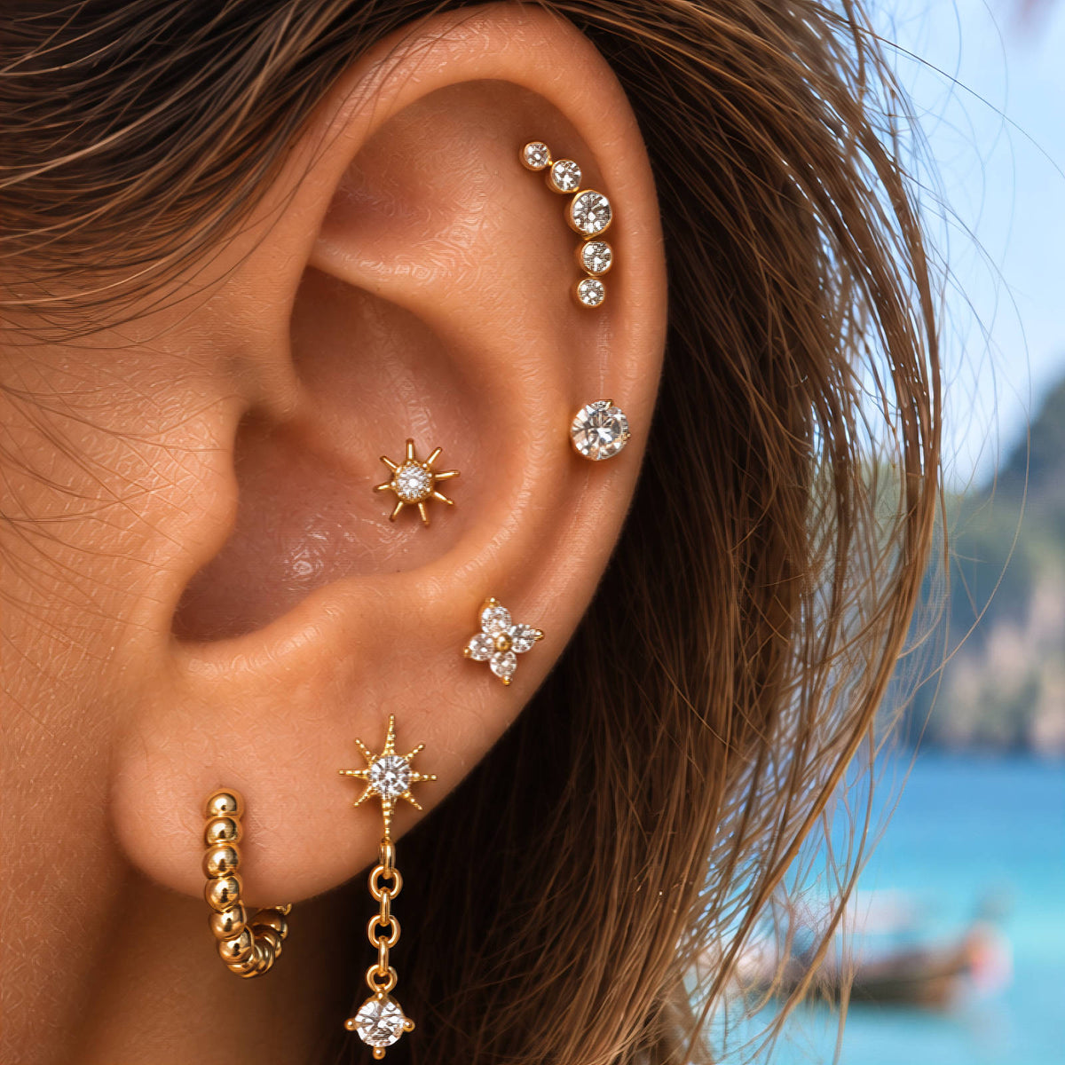 Flowers PVD Gold-Plated Brass Earrings