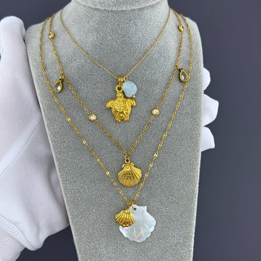 Seashells Necklace, 18K Gold Plated Steel