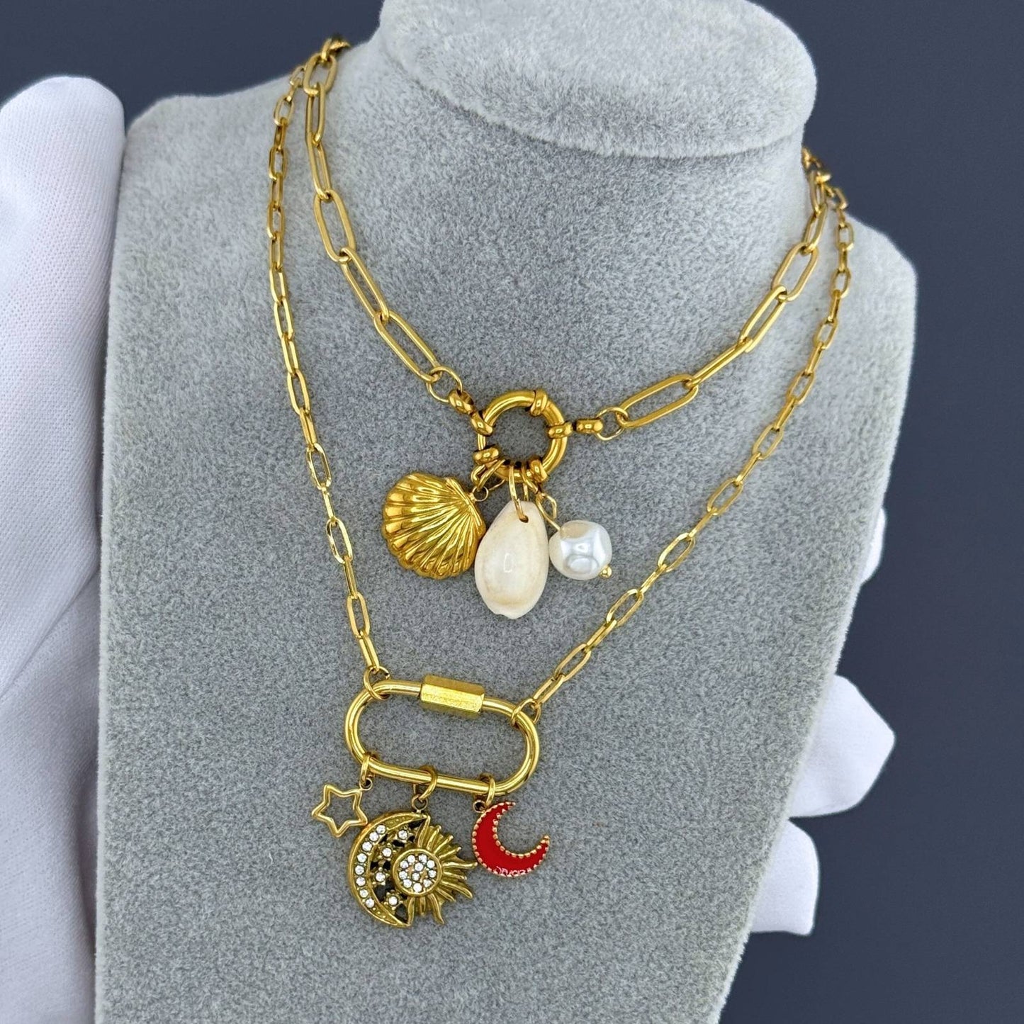 Seashells Necklace, 18K Gold Plated Steel